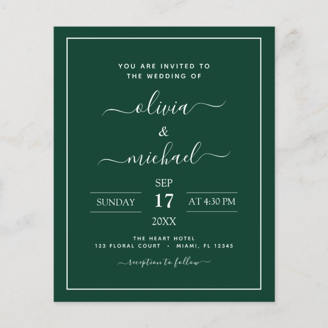 Budget Emerald Green Mariage Typographie moderne (Devant)