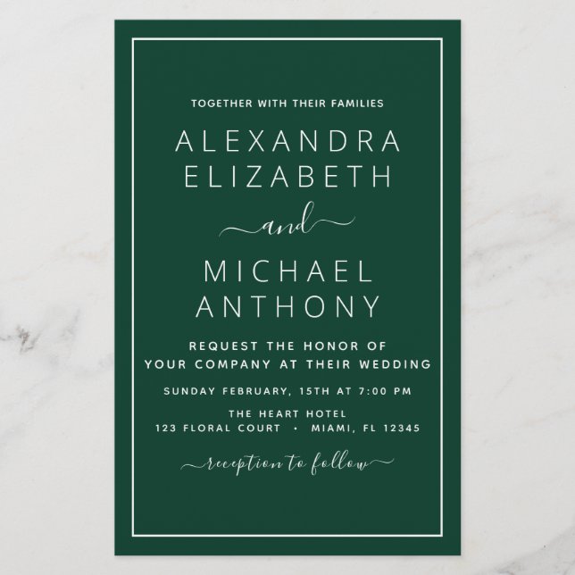 Budget Emerald Green Mariage Typographie moderne (Devant)