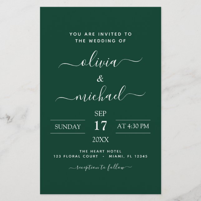 Budget Emerald Green Mariage Typographie moderne (Devant)