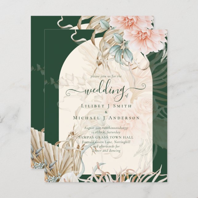 BUDGET Emerald Green Pampas Grass Peach Mariage (Devant / Derrière)