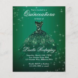 Budget Emerald Green Quinceanera Invitation