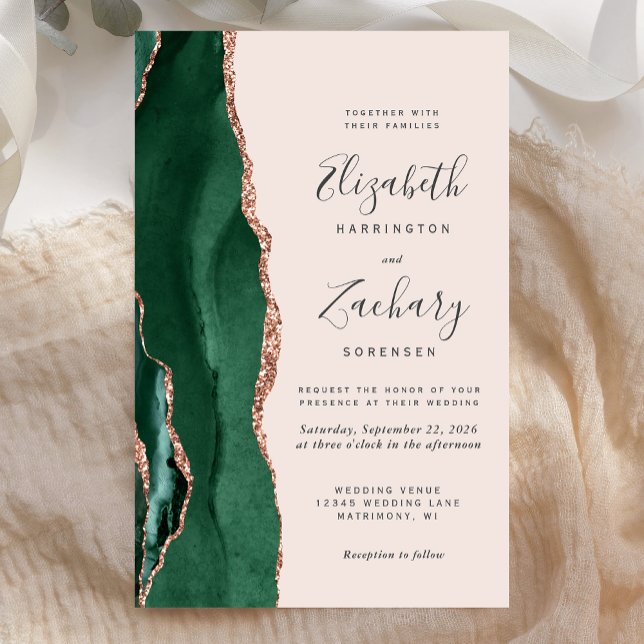 Budget Emerald Green Rose Gold Agate Blush Wedding (Créateur téléchargé)