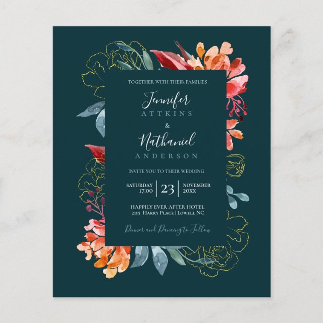 Budget Emerald Green Rusty Orange Floral Mariage (Devant)