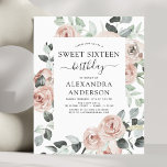 Budget Emerald Green Sweet sixteen fête d'annivers<br><div class="desc">Budget Dusty Rose,  Dusty Rose,  Emerald Green et Sage Green Roses floraux et Eucalyptus Botanical Greenery Aquarelle Printemps ou Sweet sixteen d'été Invitations de fête d'anniversaire - comprend une belle et élégante typographie de script avec des fleurs tropicales modernes et la verdure pour la fête spéciale douce 16.</div>
