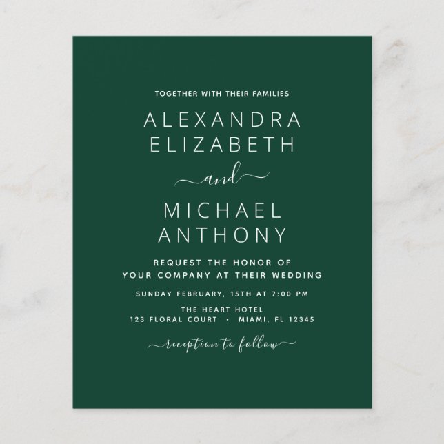 Budget Emerald Mariage vert avec invitation photo (Devant)