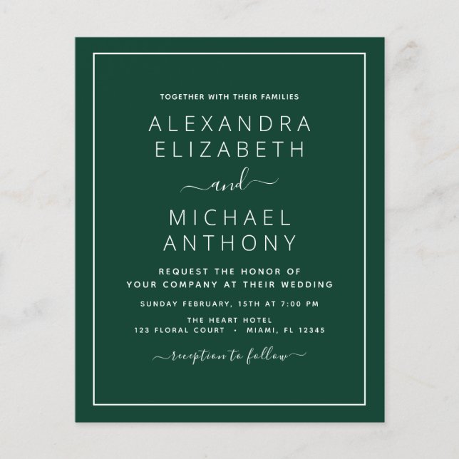 Budget Emerald Mariage vert avec invitation photo (Devant)