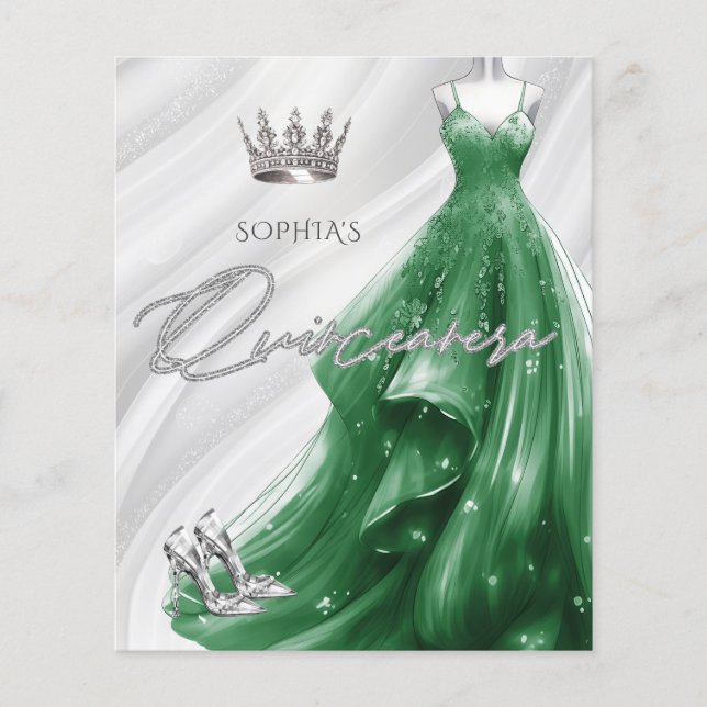 Budget Emerald Robe verte Quinceañera Invitation (Devant)