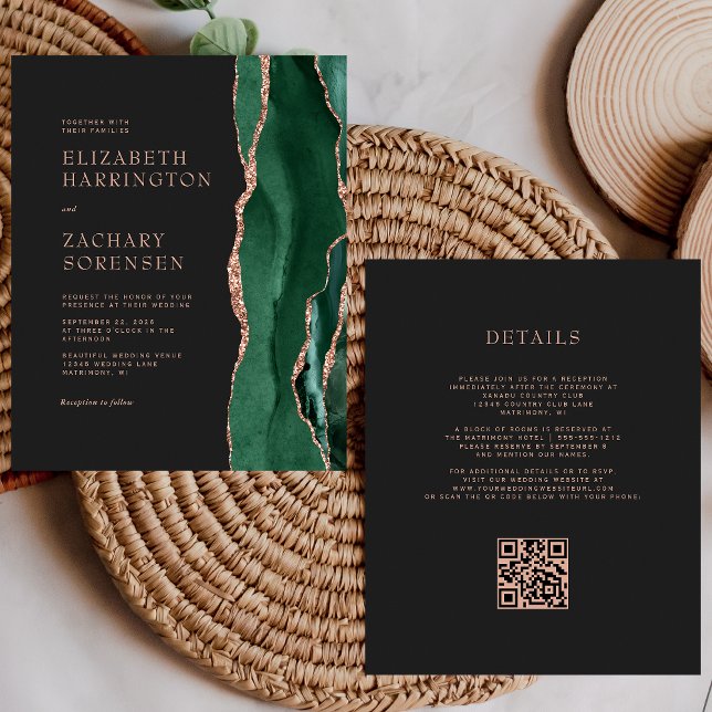 Budget Émeraude Agate Rose Or Code QR Mariage (Créateur téléchargé)