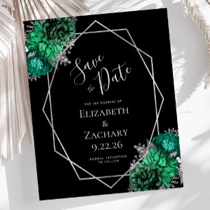 Budget Émeraude Vert Argent Floral Mariage Noir