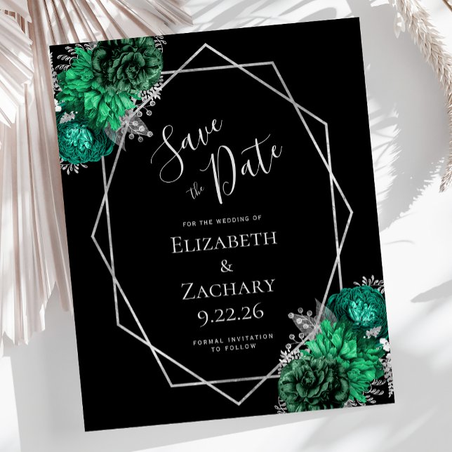 Budget Émeraude Vert Argent Floral Mariage Noir (Créateur téléchargé)