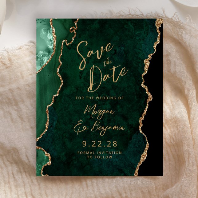 Budget Émeraude Verte Agate Script Faire-Part de D (Créateur téléchargé)