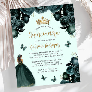 Budget Émeraude Verte Or Floral Quinceañera