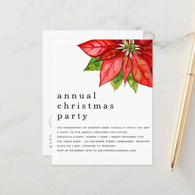 Budget Employé Fête de Noël Poinsettia Invitation (Devant/Arrière en situation)