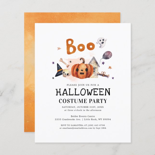 Budget Enfants Halloween Costume Fête Invitation (Devant / Derrière)