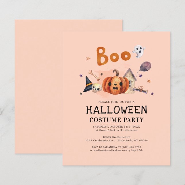 Budget Enfants Halloween Costume Fête Invitation (Devant / Derrière)