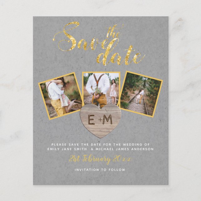Budget Enregistrer La Date Grey Gold Photo Collage (Devant)