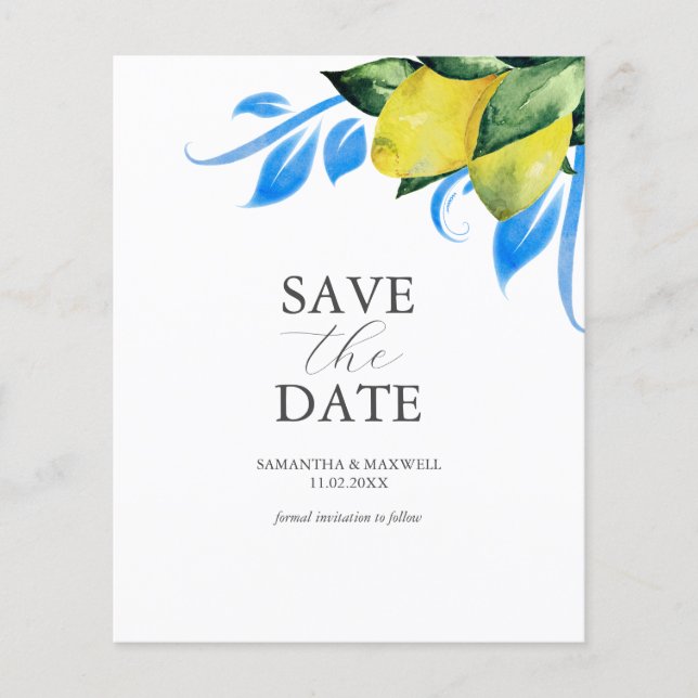 Budget Enregistrer la date Invitations Citron bota (Devant)
