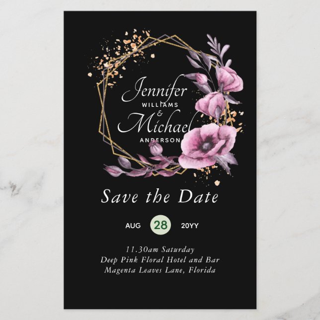 BUDGET Enregistrer les dates Magenta Floral Wreath (Devant)