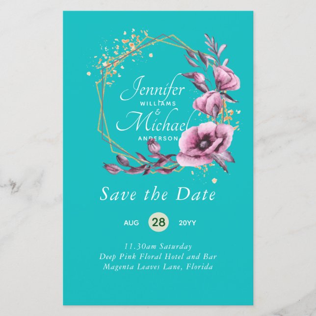 BUDGET Enregistrer les dates Magenta Floral Wreath (Devant)