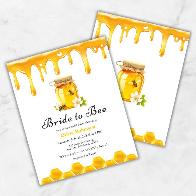 Budget Épouse de miel à Fête des mariées d'abeille (Budget Yellow Honey Bride to Bee Bridal Shower Invitation )