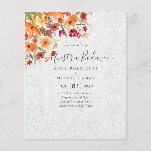 BUDGET Espagnol BODA Automne Fleurs Orange Bourgog (Devant)