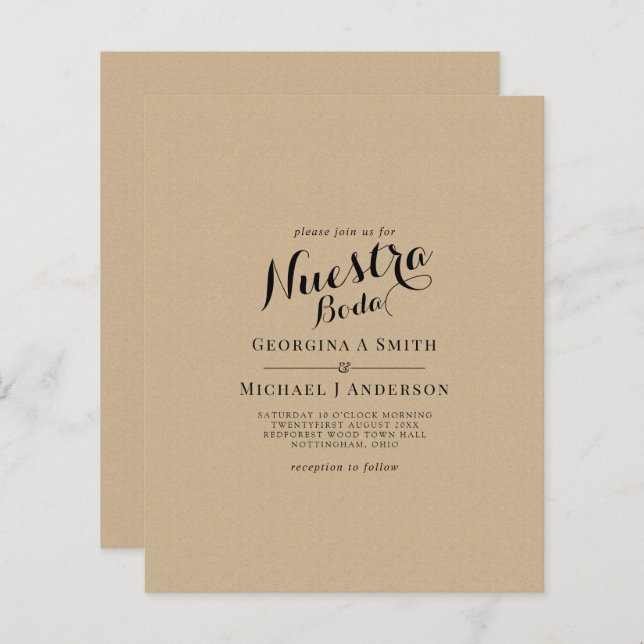 BUDGET Espagnol Mariage bilingue Boda Mariage (Devant / Derrière)