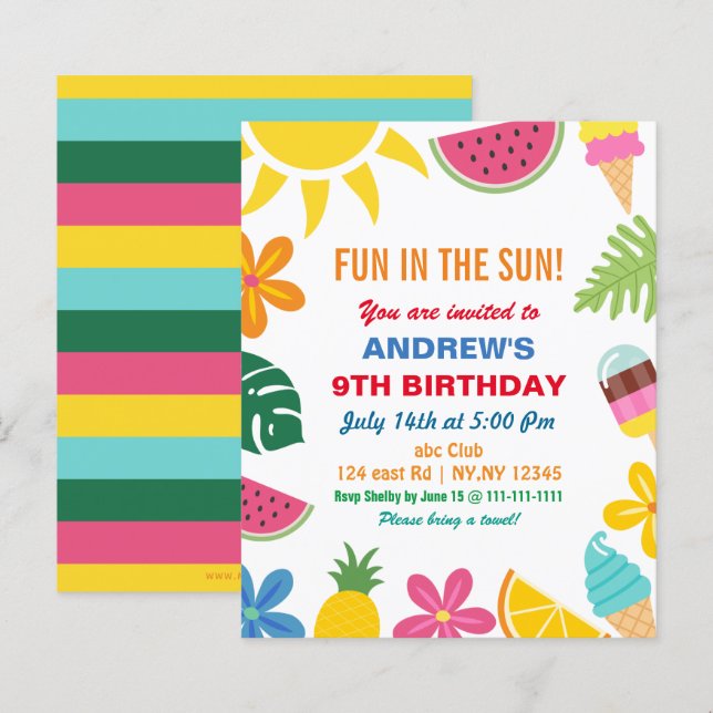 Budget Été Anniversaire Fête Invitation (Devant / Derrière)