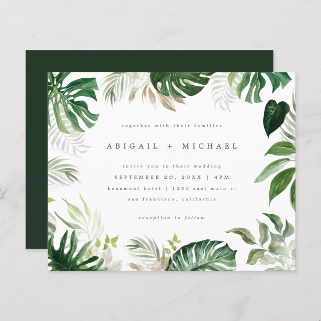 Budget Été Aquarelle Mariage de feuillage tropical (Devant / Derrière)