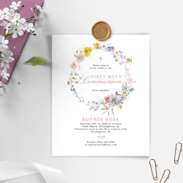 Budget été Boho First Holy Communion Invitation (Créateur téléchargé)