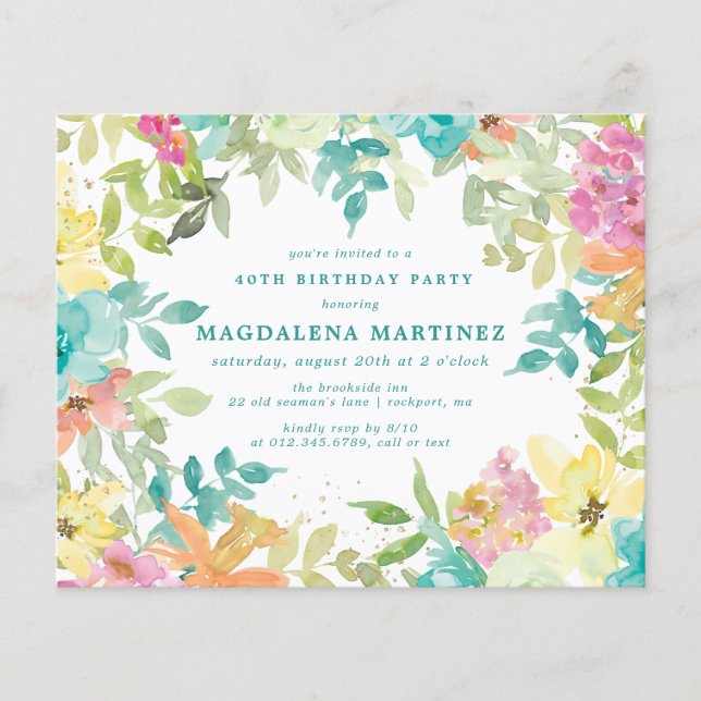 Budget été floral 40e anniversaire Invitation (Devant)
