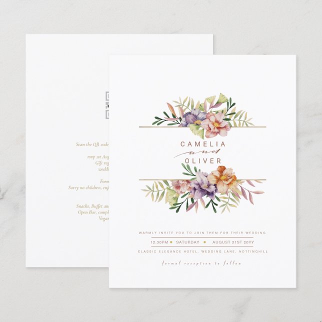 Budget Été Floral Mariage Inviter QR Code RSVP (Devant / Derrière)