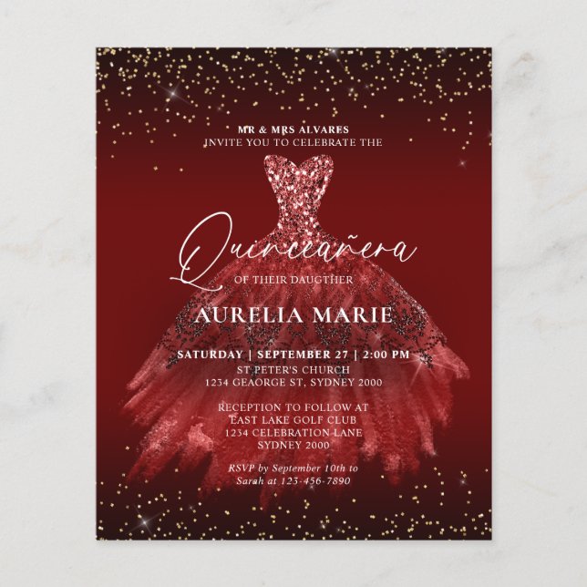 BUDGET Étincelle Or Rouge princesse robe Quinceane (Devant)