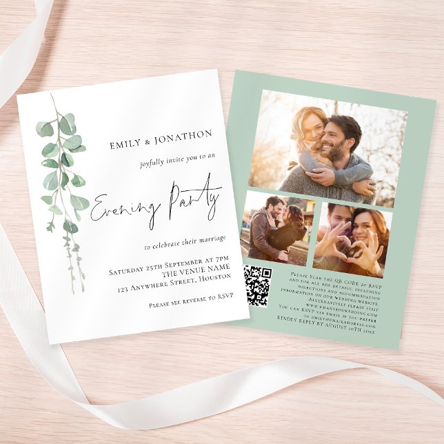 Budget Eucalyptus 3 Photo QR Mariage Soirée Party (Front and back view)