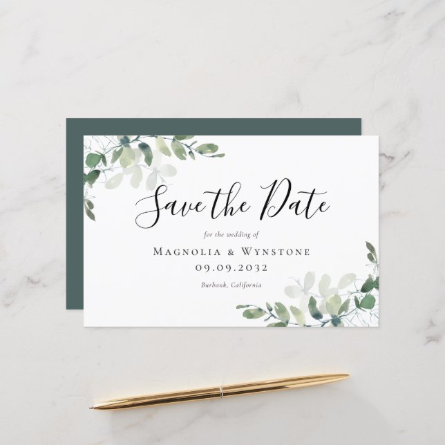 BUDGET Eucalyptus Aquarelle Mariage Enregistrer La (Devant/Arrière en situation)