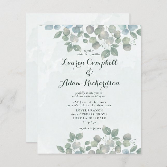 Budget Eucalyptus Aquarelle sauge vert Mariage (Devant / Derrière)