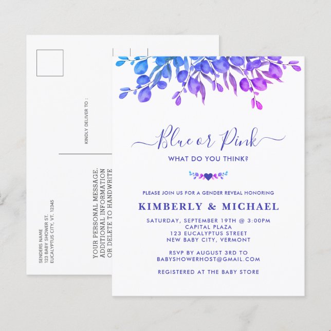 Budget Eucalyptus Baby Genre Révéler bleu rose (Devant / Derrière)