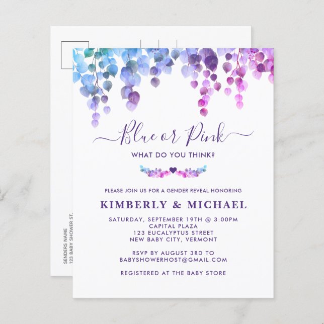 Budget Eucalyptus Baby Genre Révéler Rose Bleu (Devant / Derrière)