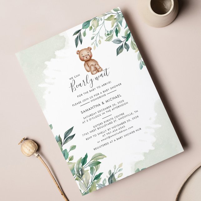 Budget Eucalyptus Baby shower Couples de verdure (Bear Eucalyptus Baby Shower Bearly Wait Invitation)