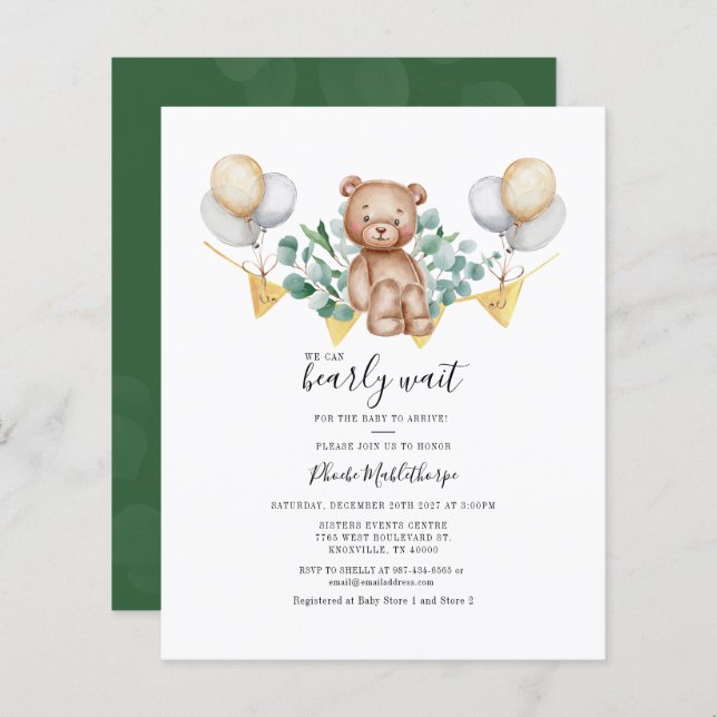 Budget Eucalyptus Baby shower vert Invitation (Devant / Derrière)
