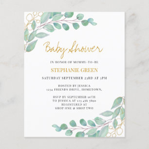 Budget Eucalyptus Baby shower vert Invitation