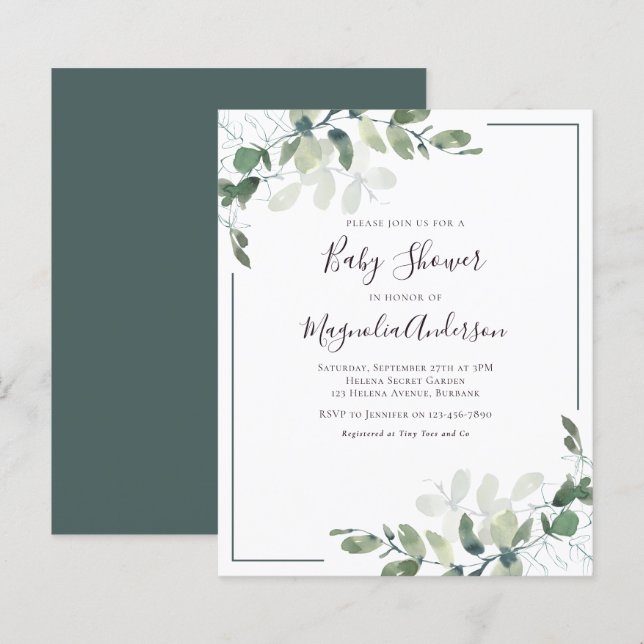BUDGET Eucalyptus Baby shower vert Invitation (Devant / Derrière)
