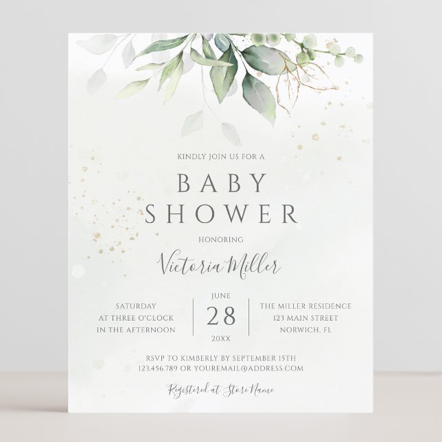Budget Eucalyptus Baby shower vert Invitation (Créateur téléchargé)