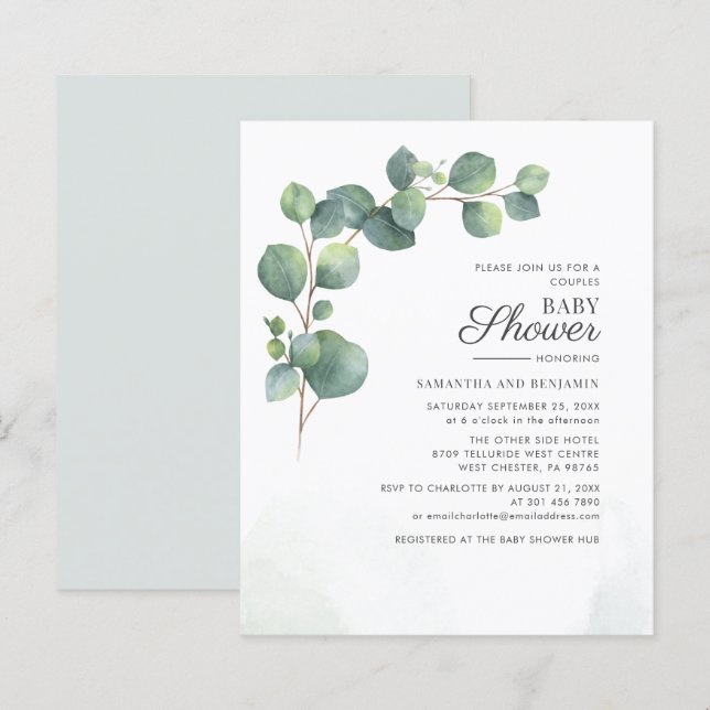 Budget Eucalyptus Baby shower vert Invitation (Devant / Derrière)