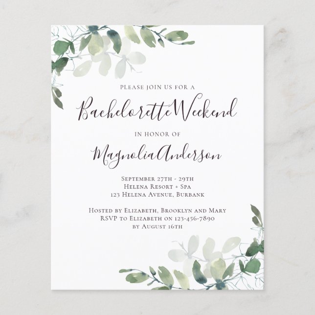 Budget Eucalyptus Bachelorette Party Invitation (Devant)