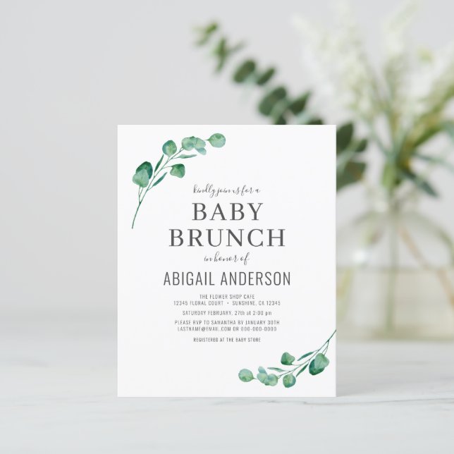 Budget Eucalyptus Bébé Brunch Vert Invitation (Debout devant)