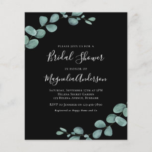 Budget Eucalyptus Black Bridal Shower Invitation