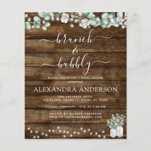 Budget Eucalyptus Bois rustique Brunch & Bubbly (Devant)