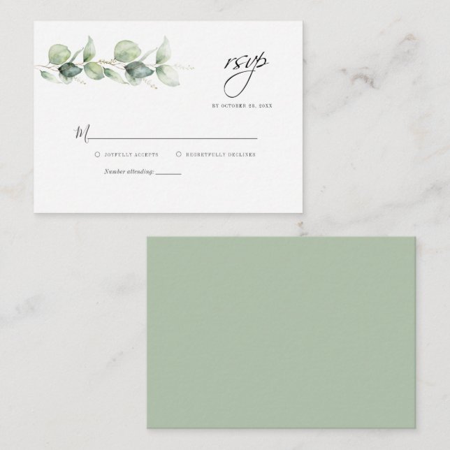Budget Eucalyptus Botanical Wedding Carte RSVP (Devant / Derrière)
