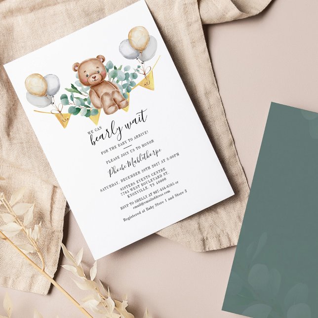 Budget Eucalyptus Boy Bear Baby shower Invitation (Créateur téléchargé)