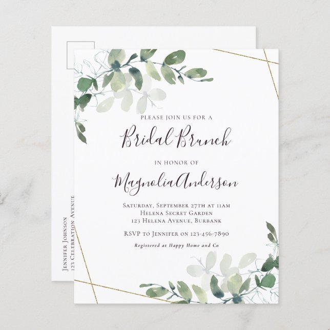 Budget Eucalyptus Bridal Brunch Invitation de cart (Devant / Derrière)